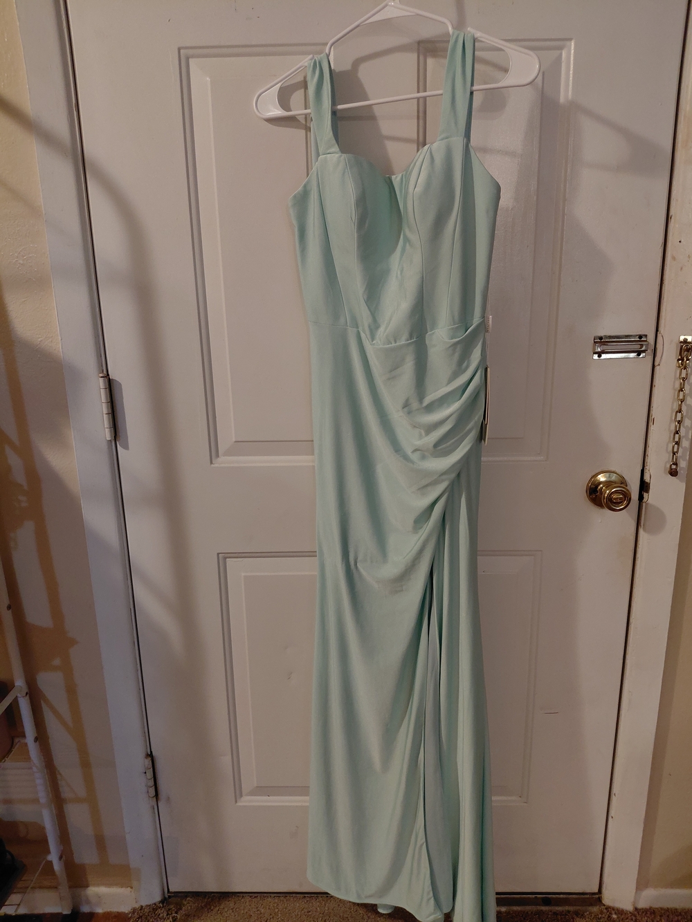 Sleeveless Mint Green Maxi Dress with Draped Side Skirt